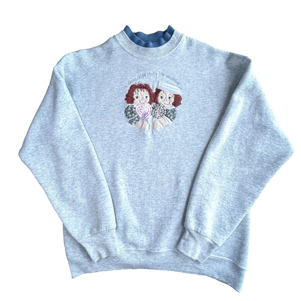 Vintage Top Stitch Grandkids Sweatshirt Raggedy Ann Andy Cottagecore Large